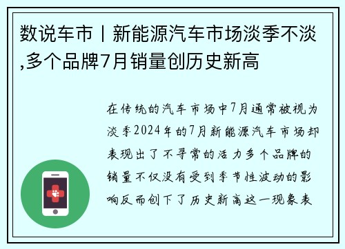 数说车市丨新能源汽车市场淡季不淡,多个品牌7月销量创历史新高